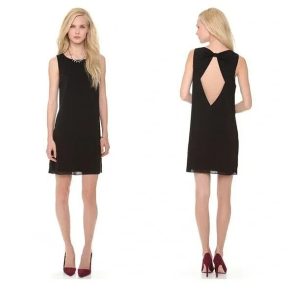 ALICE + OLIVIA Black Trina Bow Back Silk Mini Dress Sleeveless Cut Out S… - Picture 2 of 7